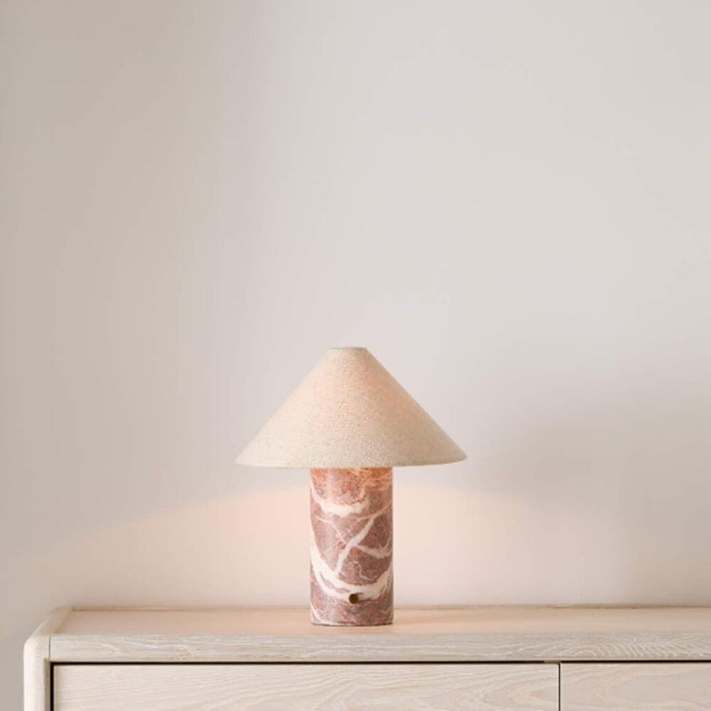 Crate & Barrel Chez Red Marble Mini Table Lamp with Fabric Shade 14"